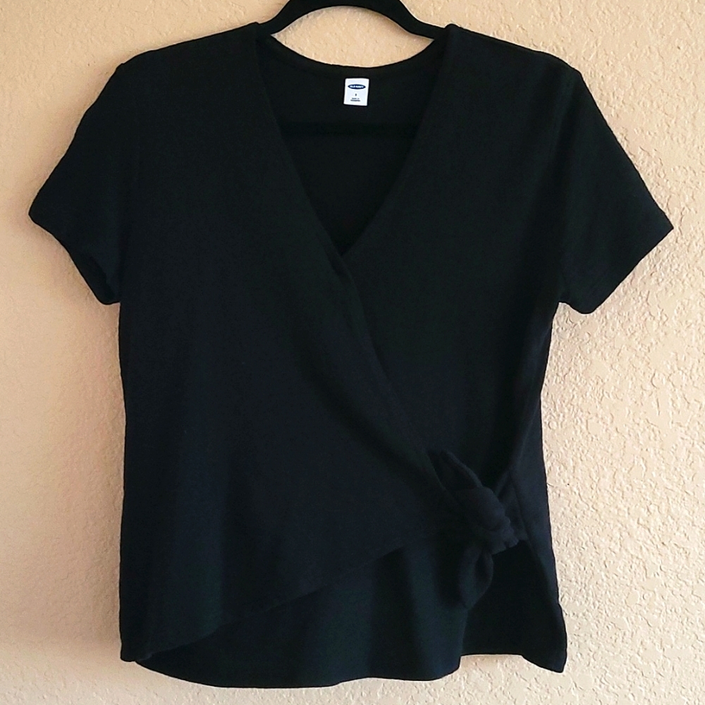 Old Navy Women Black Faux Wrap Top Size S